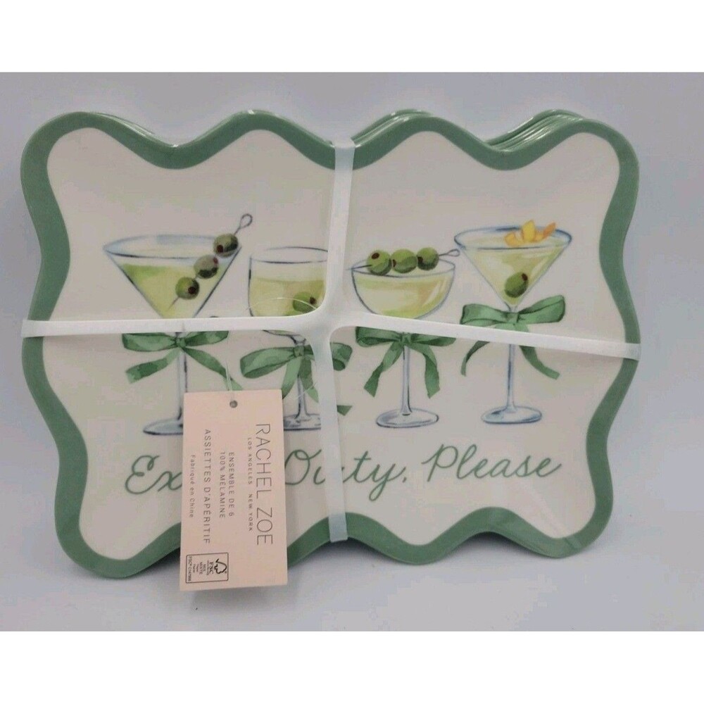Rachel Zoe 6 Melamine Appetizer Plates Extra Dirty, Please 9''x6'' Brand New